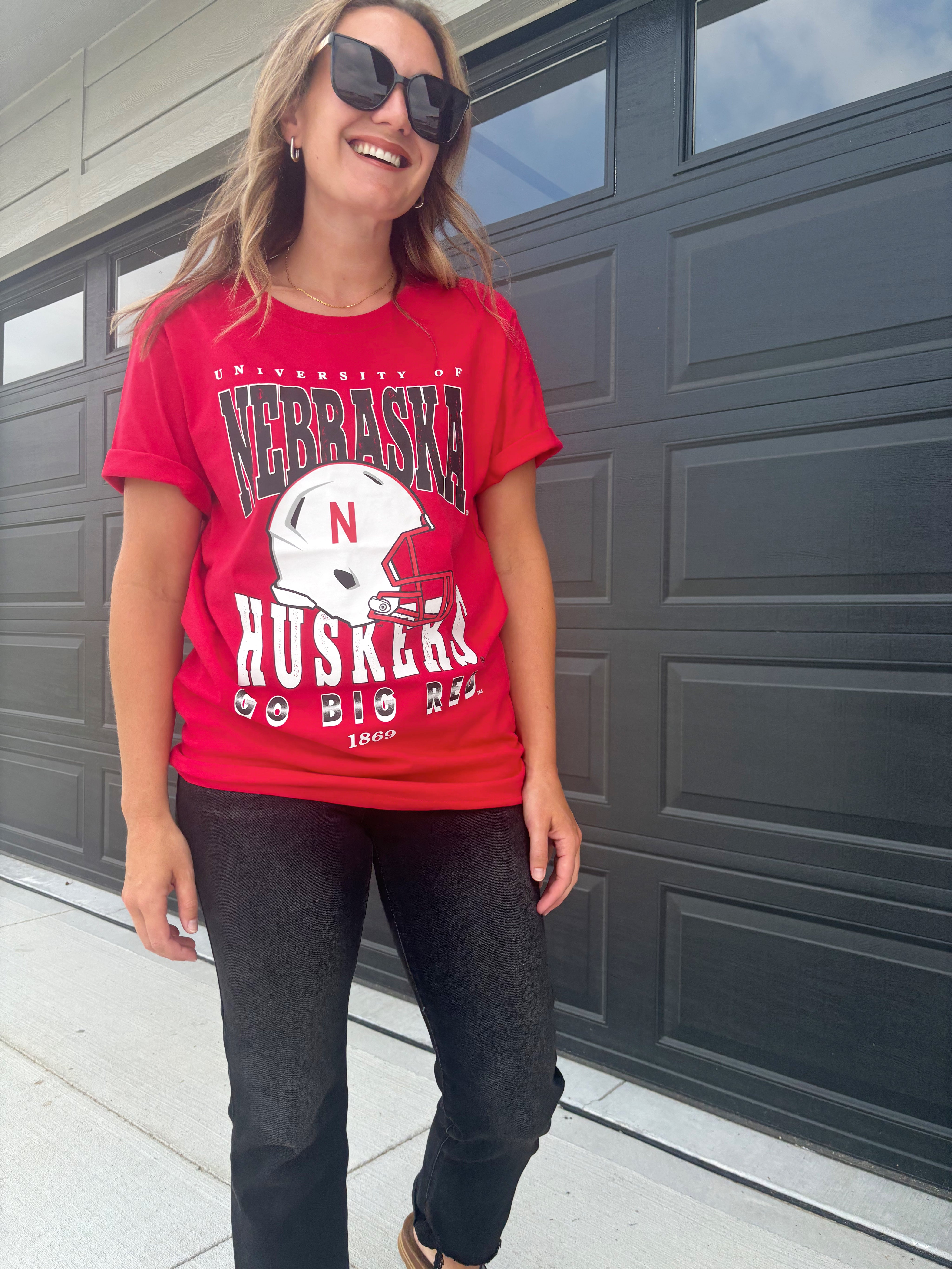 graphic detail of Murray Husker tee, 100% cotton, officially licensed by the University of Nebraska, shown in size medium