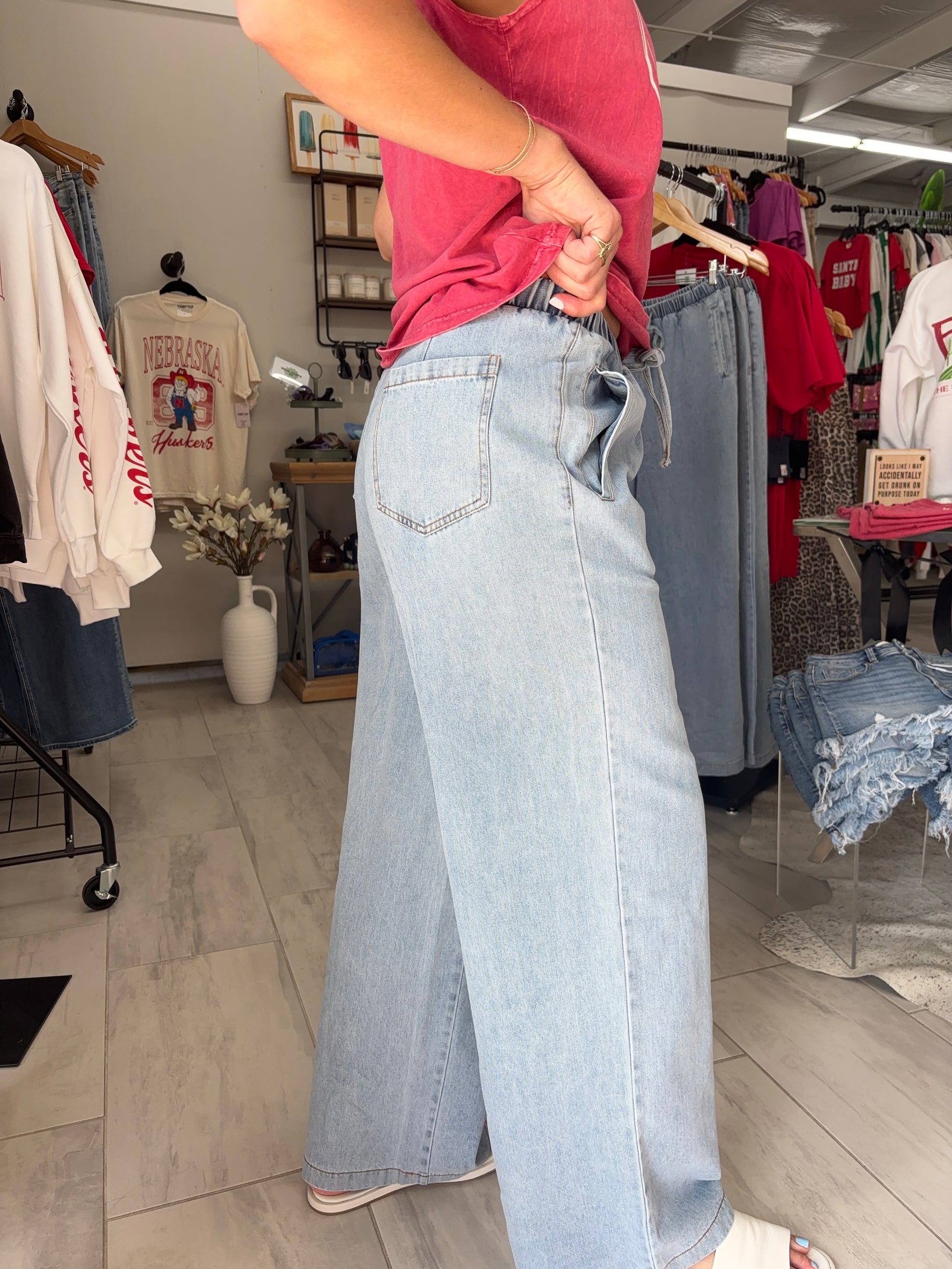 Elastic Denim Pants