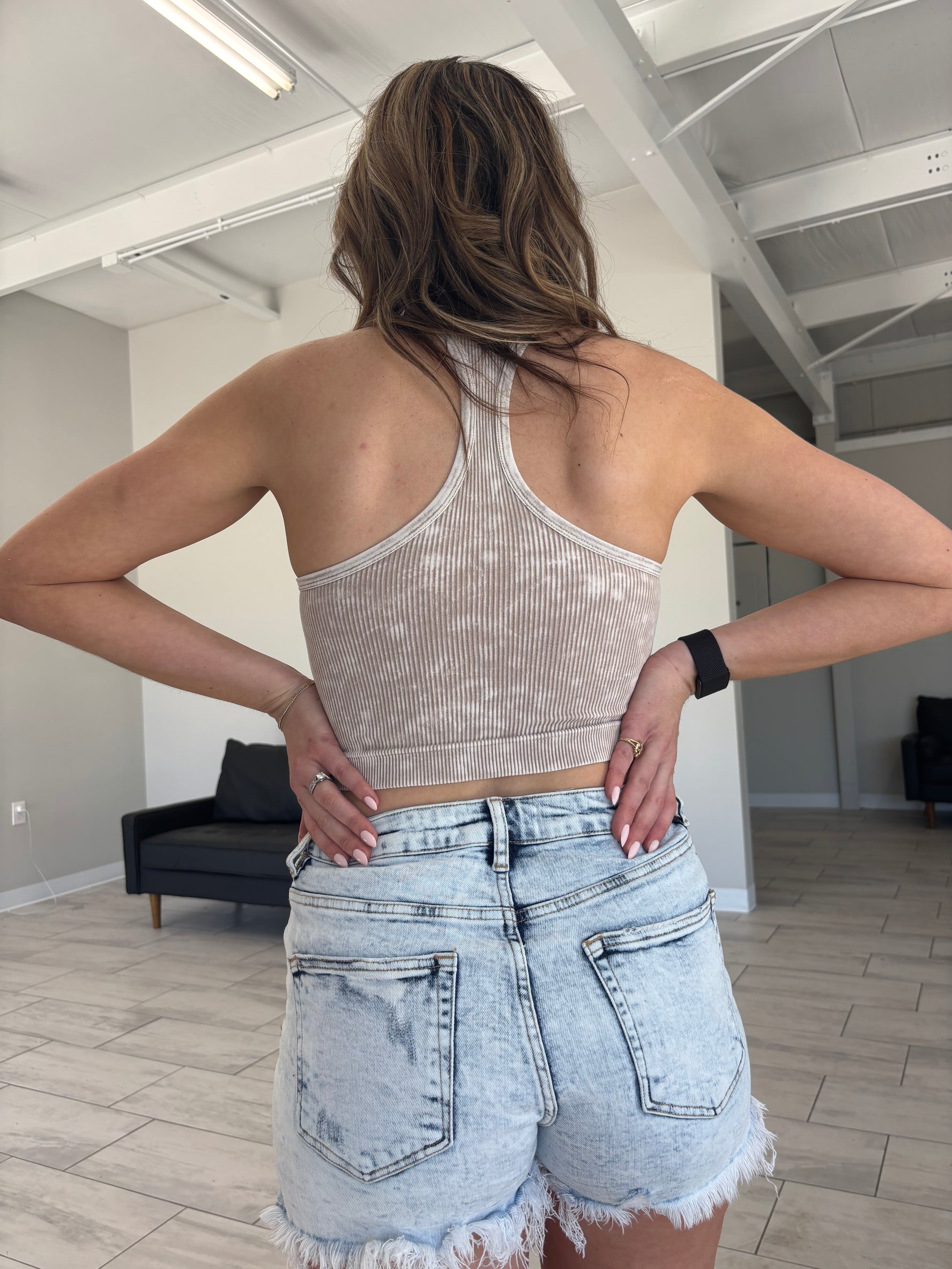 Washed Ribbed Cropped Tank - MOCHA