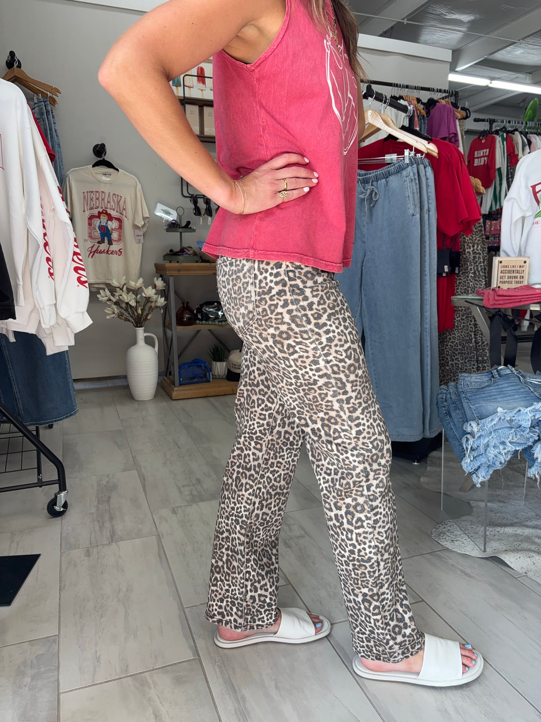 Leopard High-Rise Dad Jeans