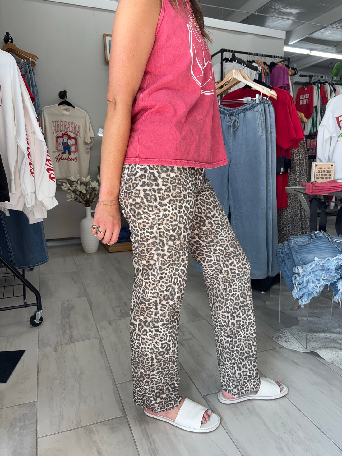 Leopard High-Rise Dad Jeans