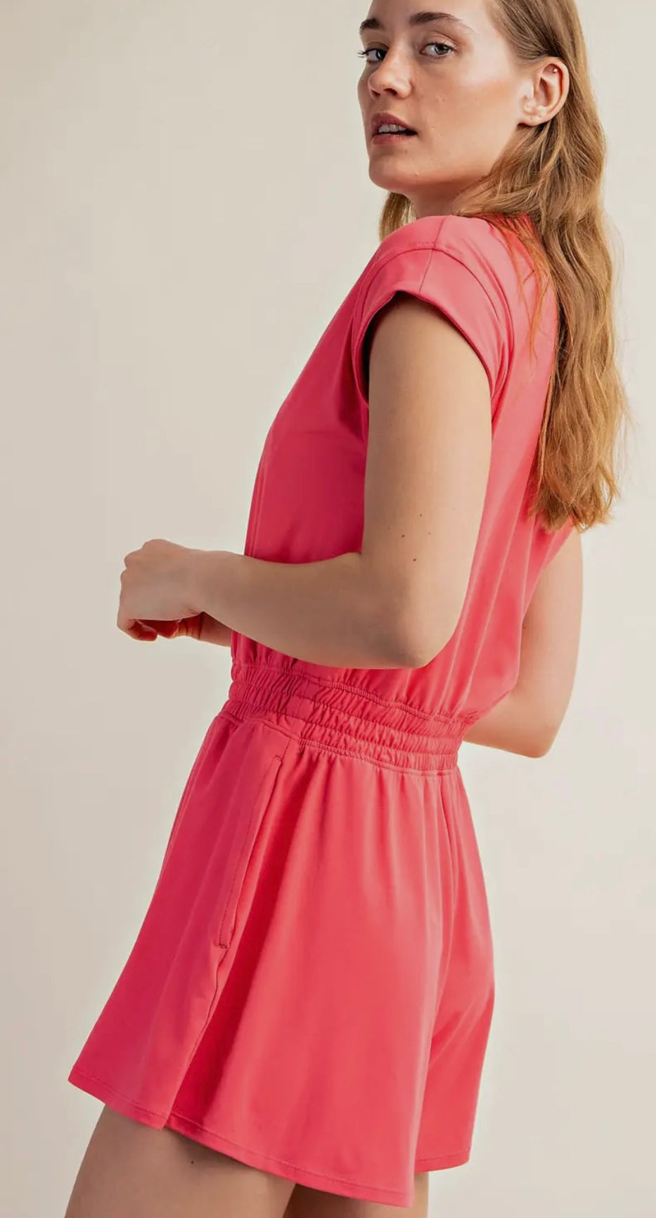 Brae Romper - HOT PINK