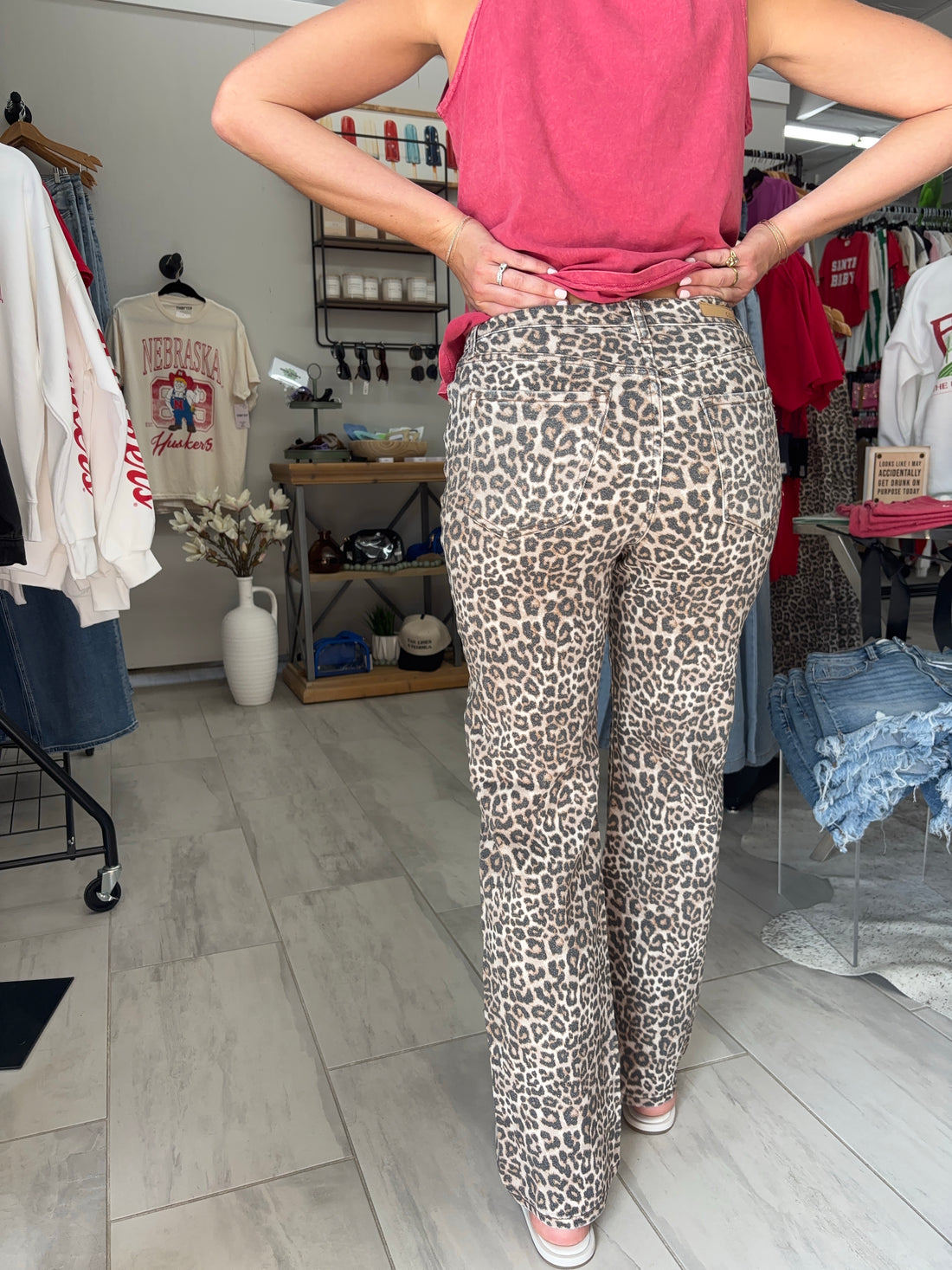 Leopard High-Rise Dad Jeans