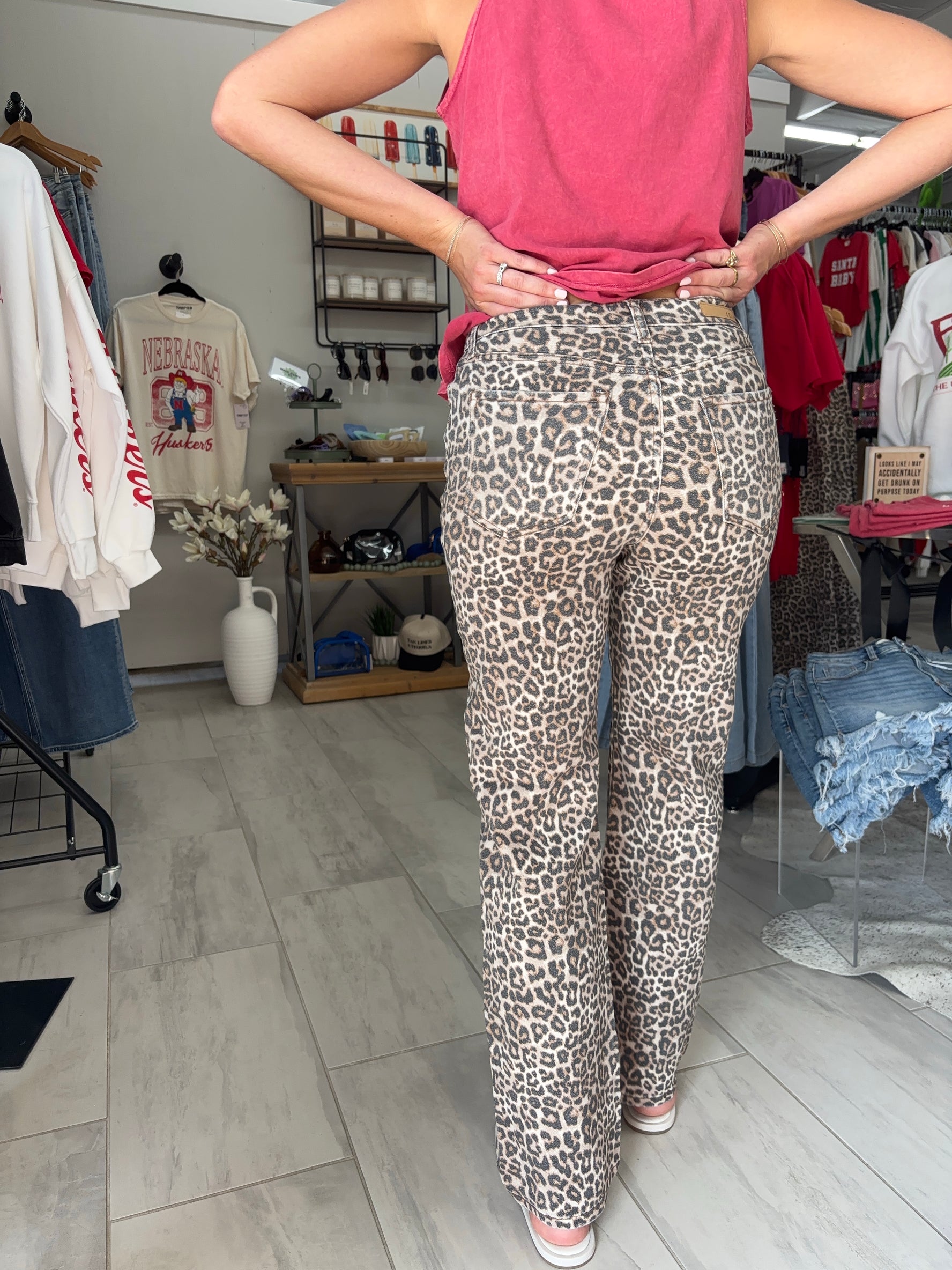 Leopard High-Rise Dad Jeans