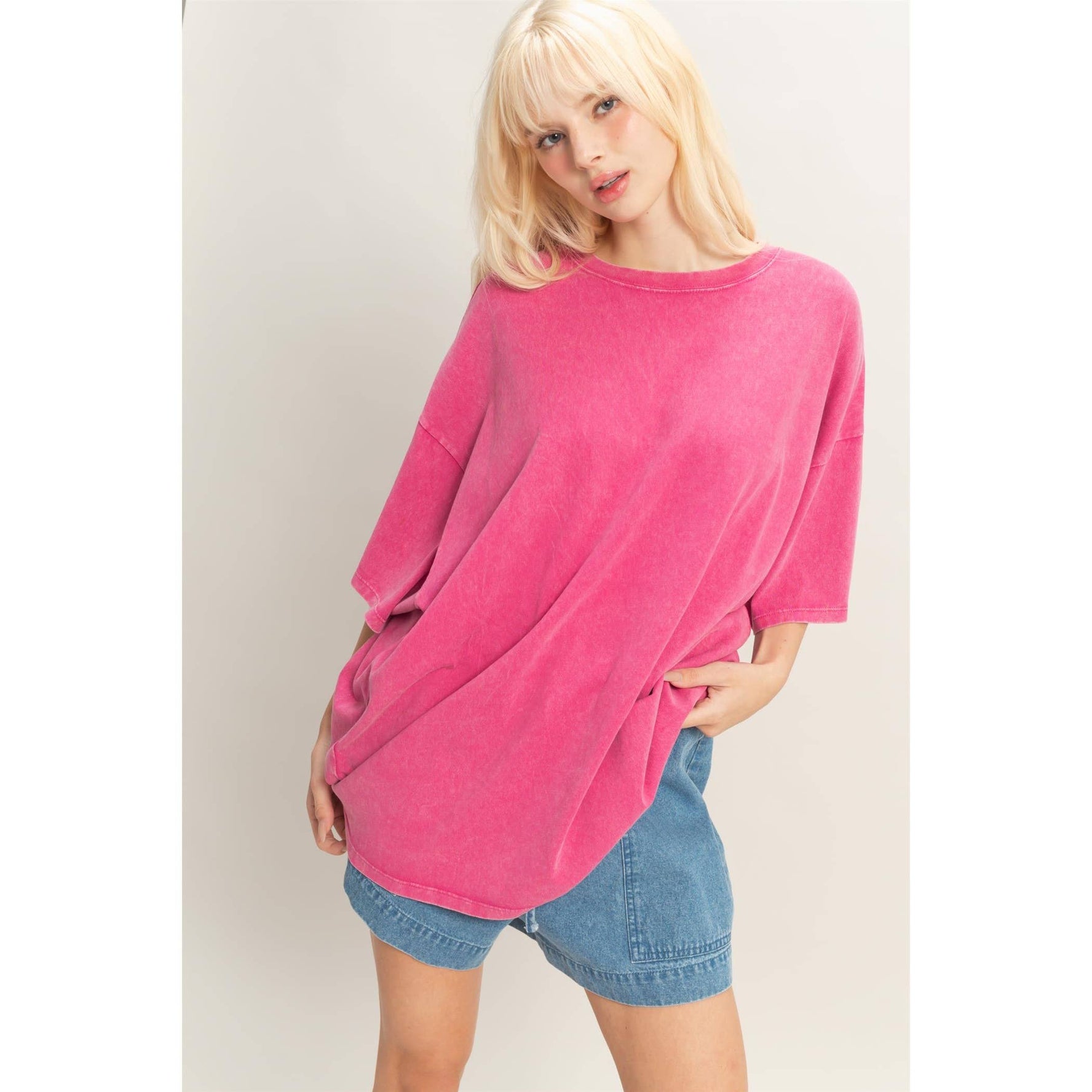 Crystal Oversized T-Shirt - FUCHSIA