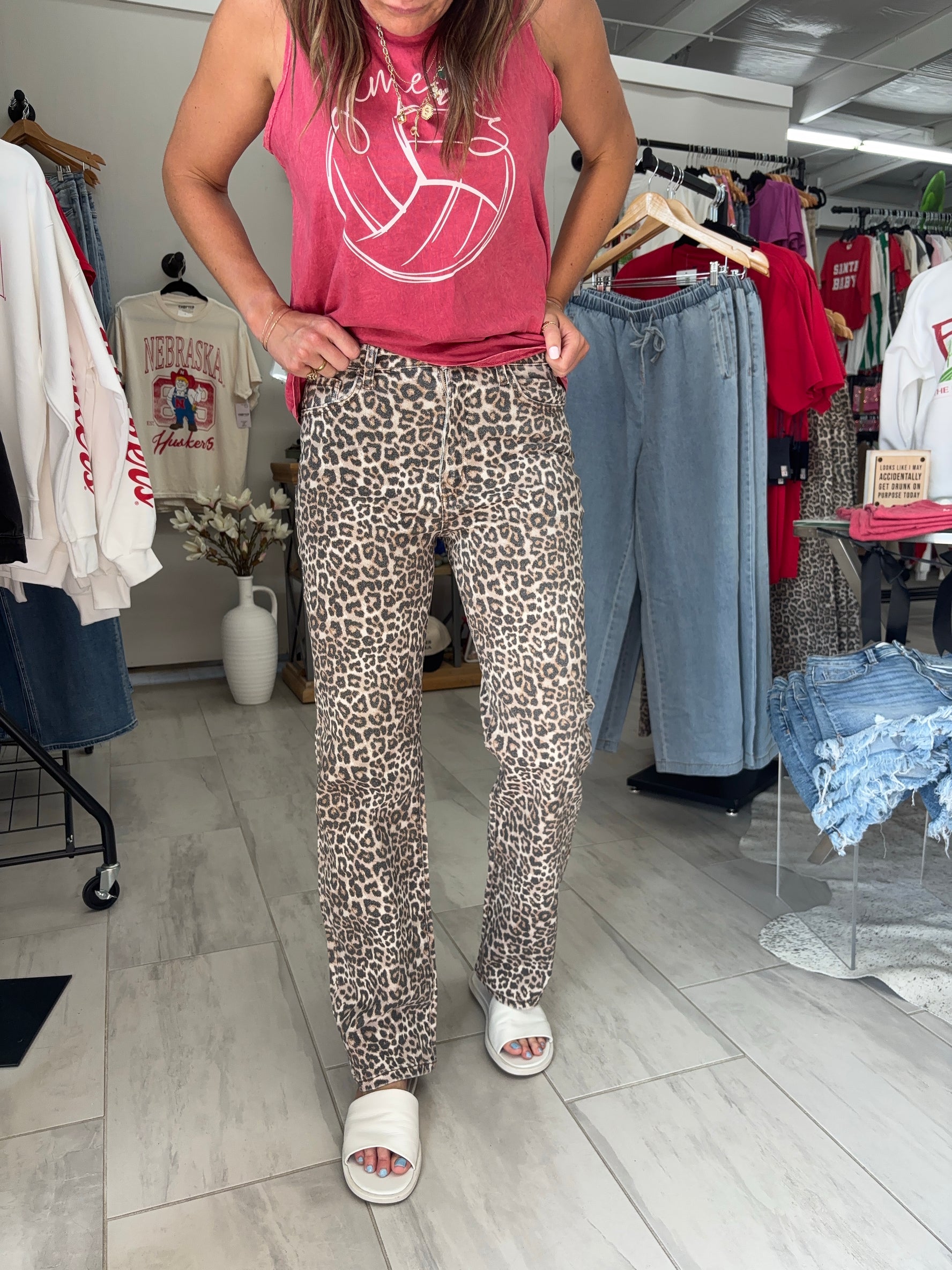 Leopard High-Rise Dad Jeans