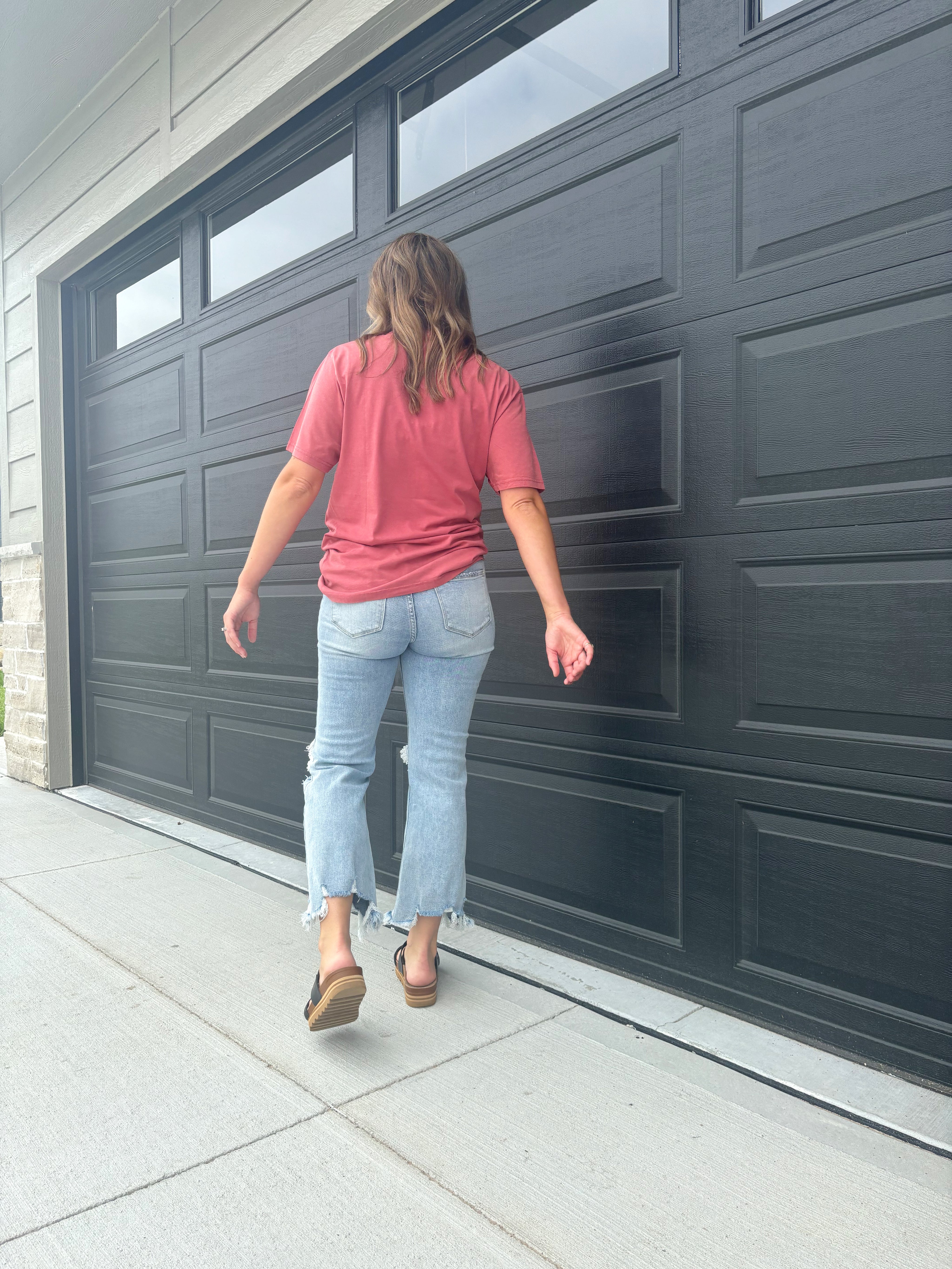 back view of Hawley high-rise straight crop jeans in light wash, 27.5-inch inseam, shown in size 3