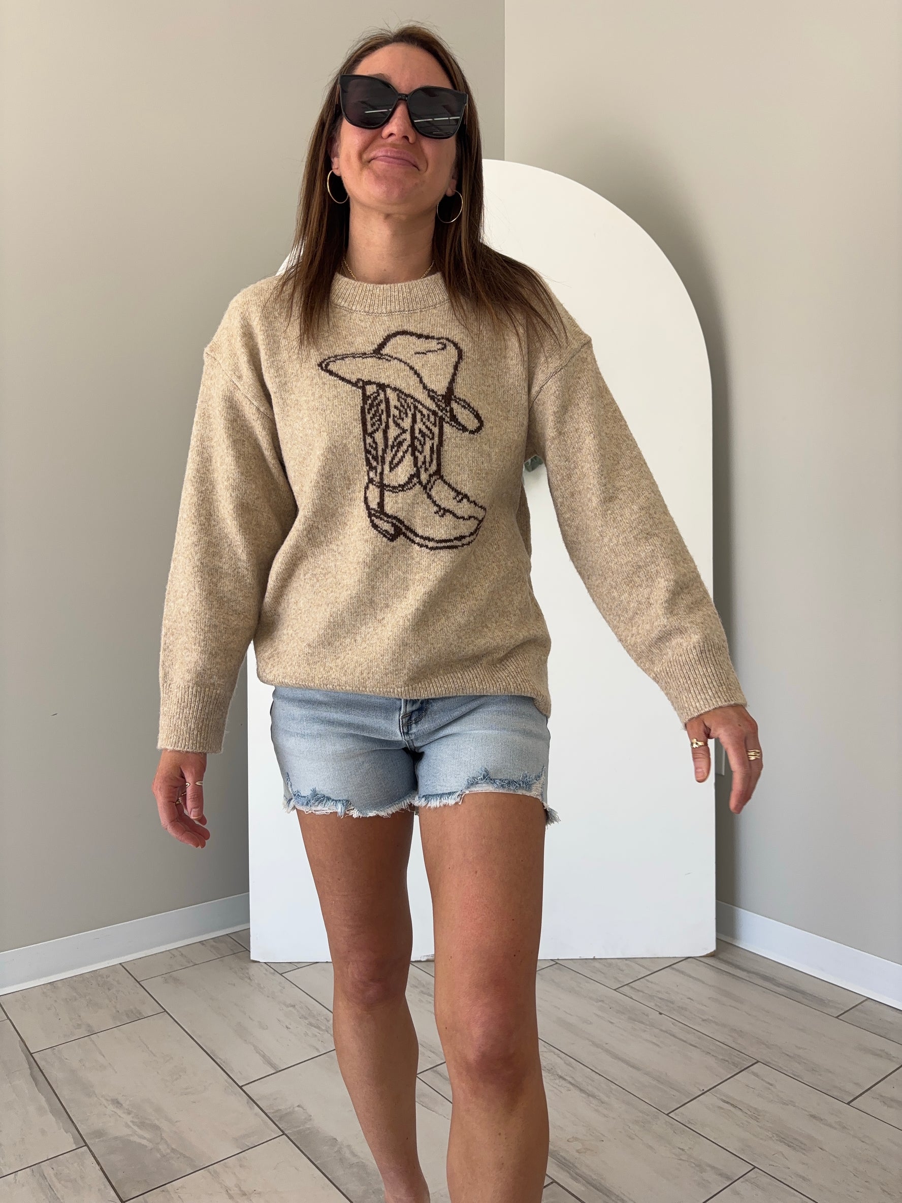 WESTERN COWBOY BOOT AND HAT SWEATER