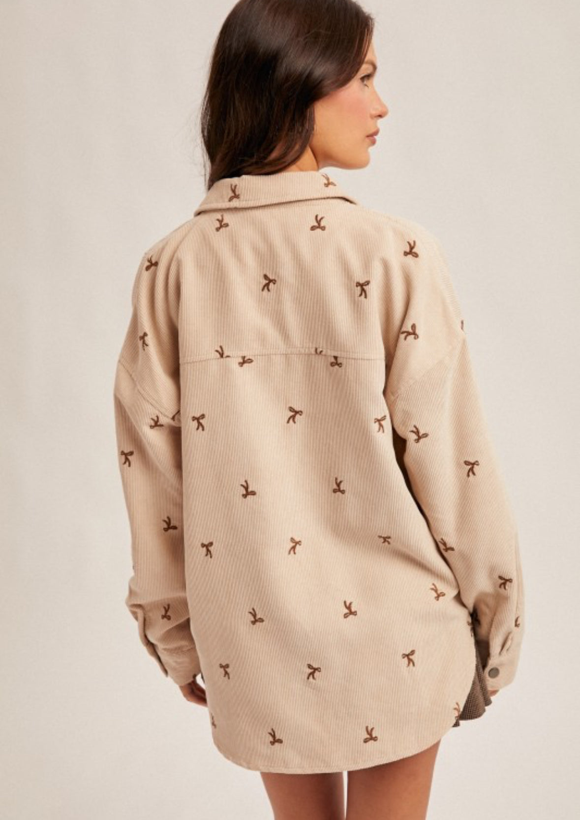 **PRE ORDER** TAUPE Corduroy Bow Embroidered Shirt