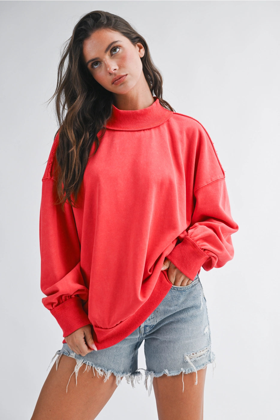 Dale Mock Neck Sweatshirt - RED